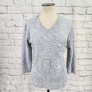 Vintage Artsy Top Women Medium Textured Crinkle Minimalist Capsule Coquette Gray